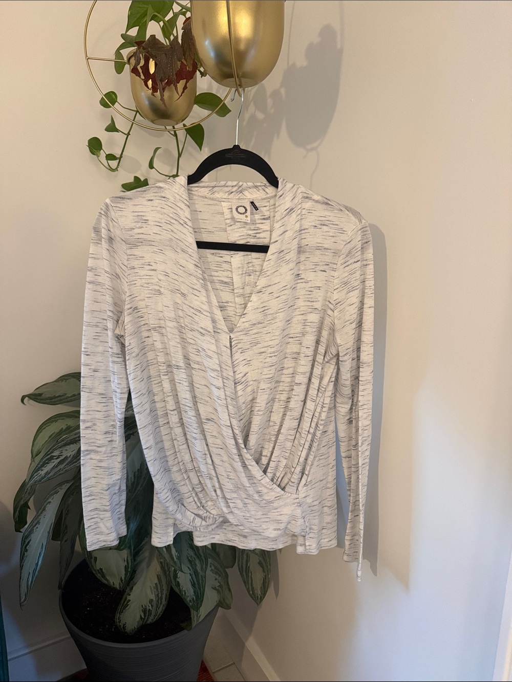 Akemi + Kin by Anthropologie Heathered Light  Long Sleeve Faux Wrap Top